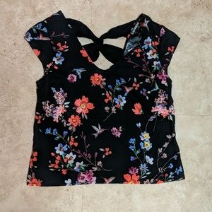 Express black floral cutout crop blouse